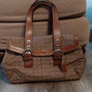 Coach Brown Leather Briefcase with Textured Finish